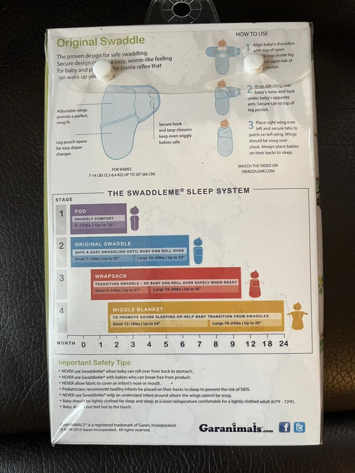 Paquete de 2 envolturas para envolturas infantiles Garanimals SwaddleMe - pequeñas 0-3 m - monos - nuevas con etiquetas Foto 2 de 2