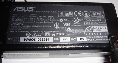 Chargeur Asus Eee PC 900 et 904 - Alimentation d'origine 9,5V 2,315A pour ordinateur portable black