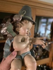 Engel Holz handgeschnitzt signiert Oberammergau massiv Putte Kantenhocker 