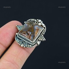 Crazy Lace Agate Gemstone 925 Sterling Silver Solitaire Engagement Ring Size 8