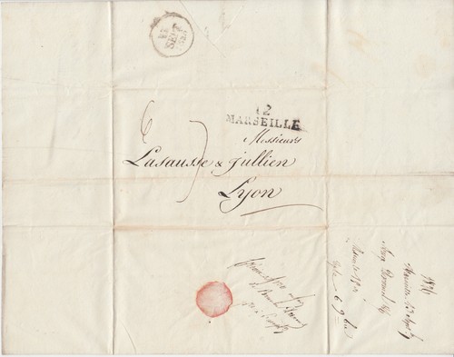France, Stampless 1826 SFL Marseille to Lyon, black 2 line handstamp, sound - Picture 3 of 3