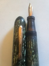 Vtg 1934 CONKLIN Nozak Filler Fountain Pen Rare Slvr/Blu/Grn/Blk PEARL 14k Nib