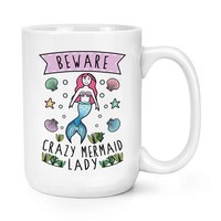 Beware VerrüCkte Meerjungfrau Damen 426Ml Groß Becher Tasse - Lustig