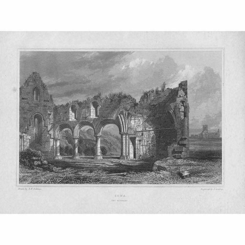 Iona Cathedral, The Nunnery - Antique Print c1848