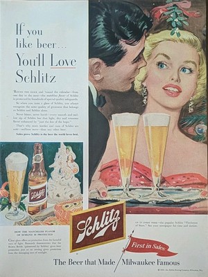 1952 vintage Schlitz beer ad. Post WWll Era Advertisment. 