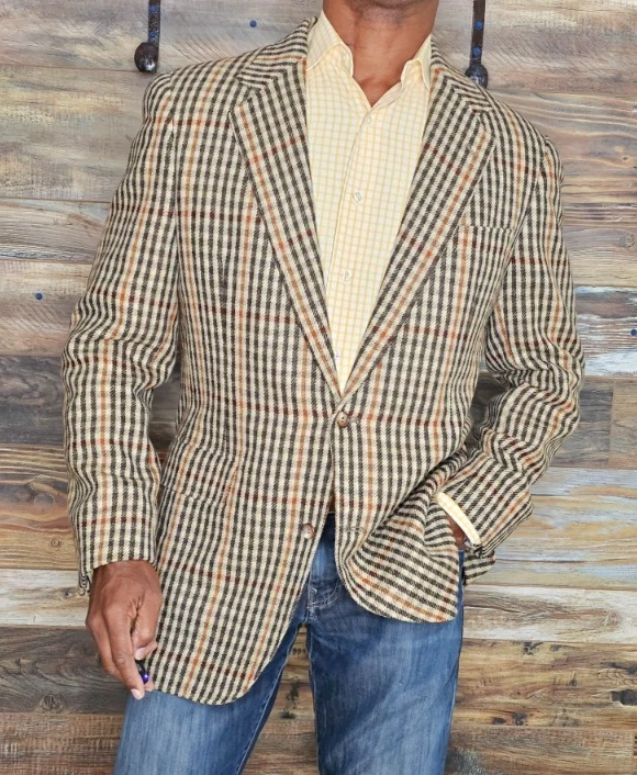 Vintage Southwick Paul Stuart Tweed Windowpane Striped Blazer Jacket 42R - Image 3 of 4