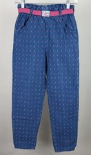 Vintage 90s Girls Jeans KIDS 12 Pink Floral Jacquard Denim Elastic Waist Kawaii