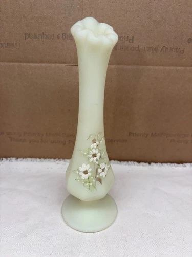 New ListingVintage Fenton uranium glass swung vase hand painted glows