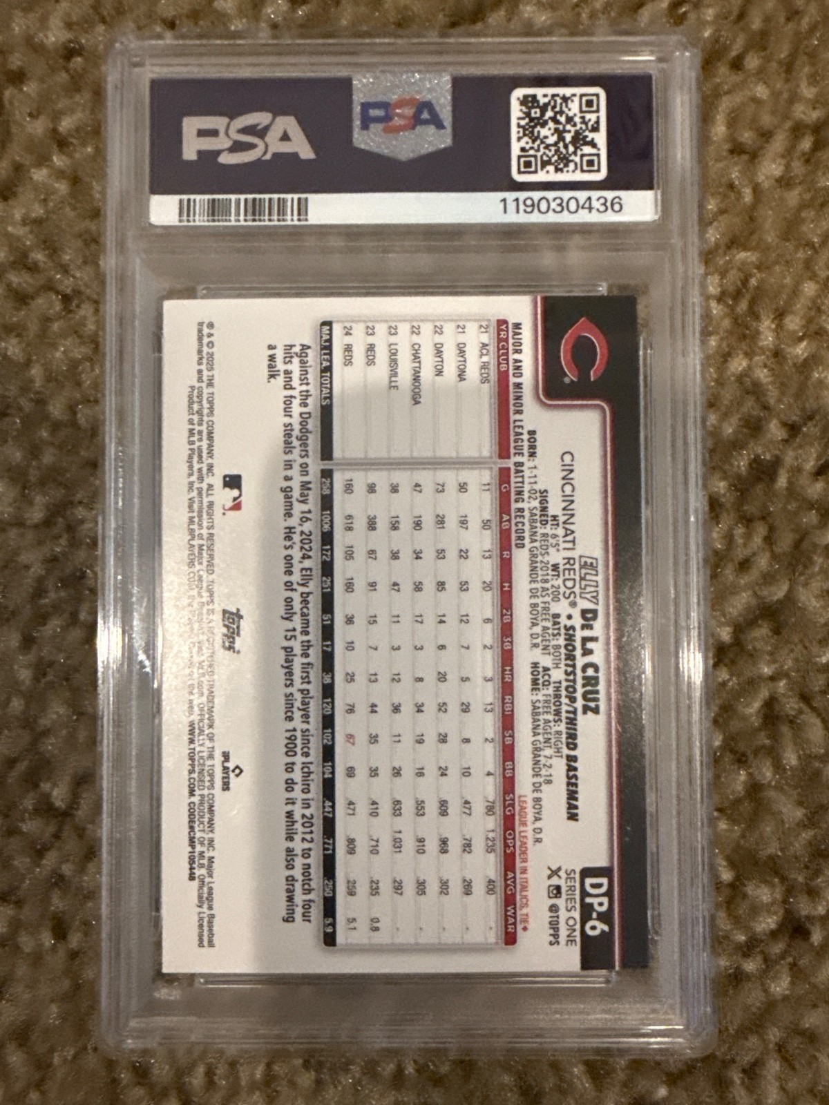 2025 Topps Elly De La Cruz Dugout Peeks #DP-6 Reds PSA 9 view 2