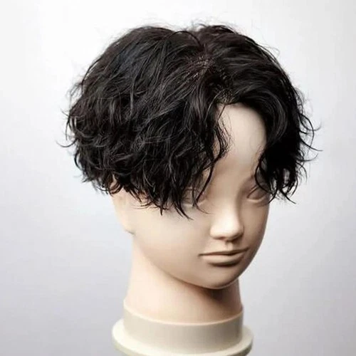 Full Lace Human Hair Wig Brazilian Remy Pixie Cut Men Wigs Short Male Wig Wavy - 第 2 张/共 12 张