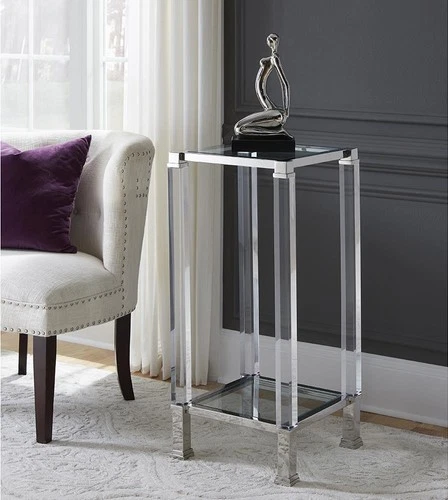 Clare Pedestal Table: Acrylic and Stainless Elegance - Picture 3 of 3