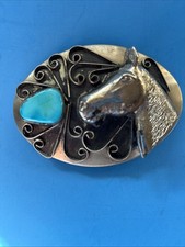 Southwest Nickel Silver Horse Head  Turquoise Stone Belt Buckle