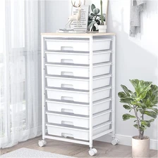 Rolling Storage Cart with Drawers,Utility With 8 Drawers and White 