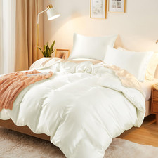 3-Piece Silky Satin Duvet Cover Set King Size Duvet Cover, Organic Natural 400TC