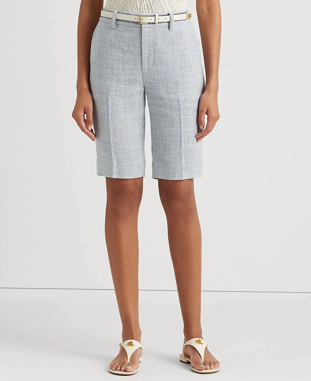 Lauren Ralph Lauren Womens Linen-Blend Shorts Lt Bluecream Multi 10