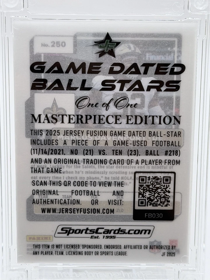 Sports Card Singles Marcus Davenport Game Used Ball Patch Donruss Optic 1/1 - Image 2 of 2