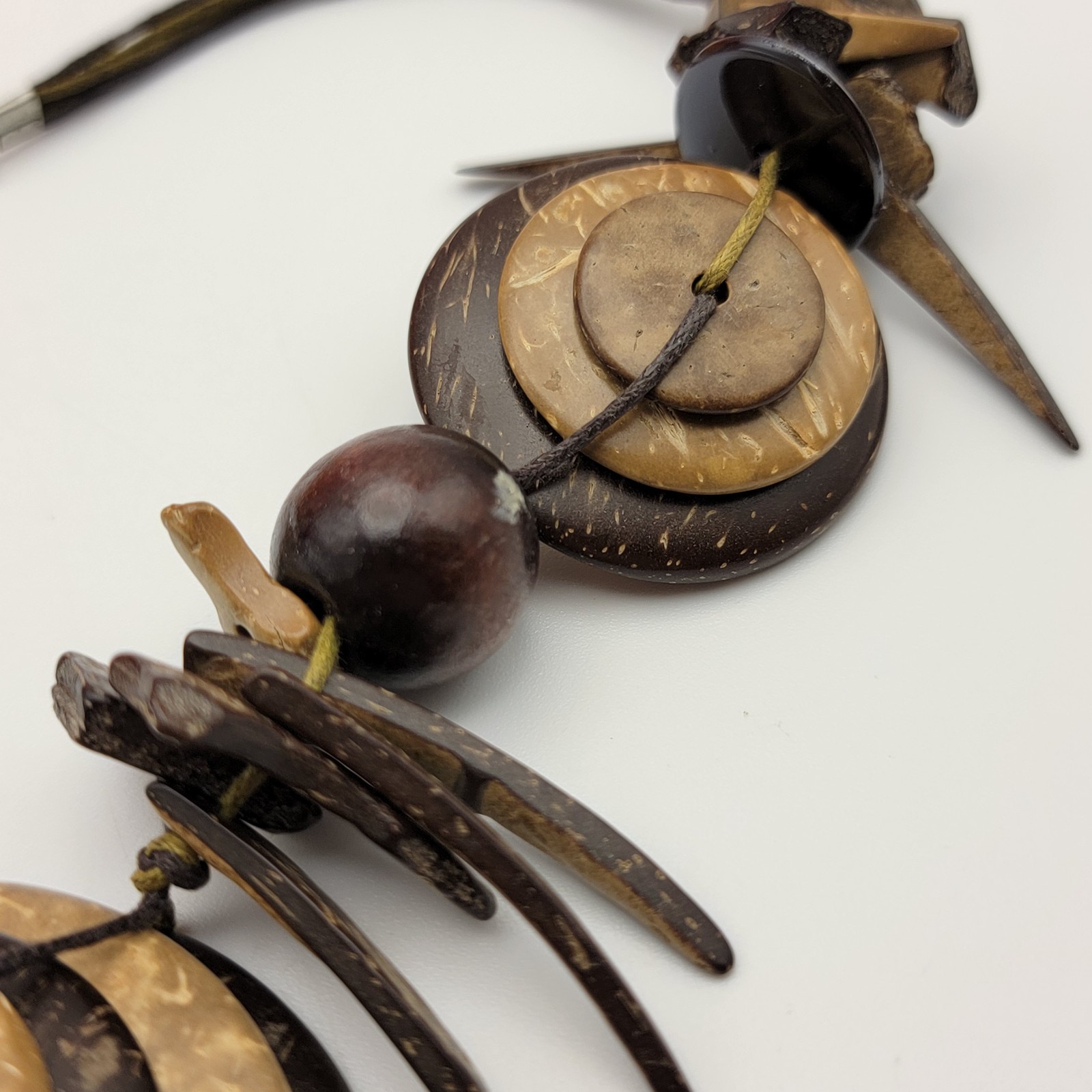 Artisan Coconut Shell Statement Cord Necklace 22"… - image 3