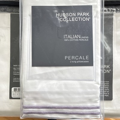 Hudson Park Collection Italian Linens 680TC Percale White King Pillowcases (2)