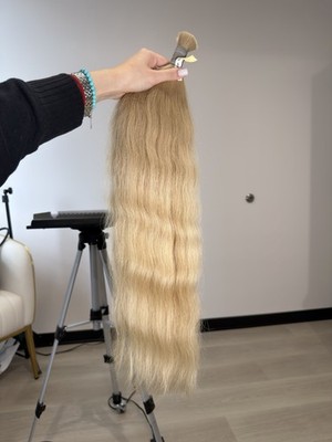 Light Blond Wavy Human Hair Extension Bulk 60cm 107g Wavy Texture