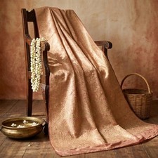 Sanskriti Vintage Indian Sari Satin Pink Banarasi Woven Brocade Sarees Fabric
