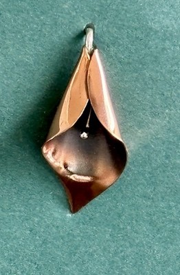 Vintage Signed Stuart Nye Artisan Calla Lilly Pendant Sterling Silver and Copper