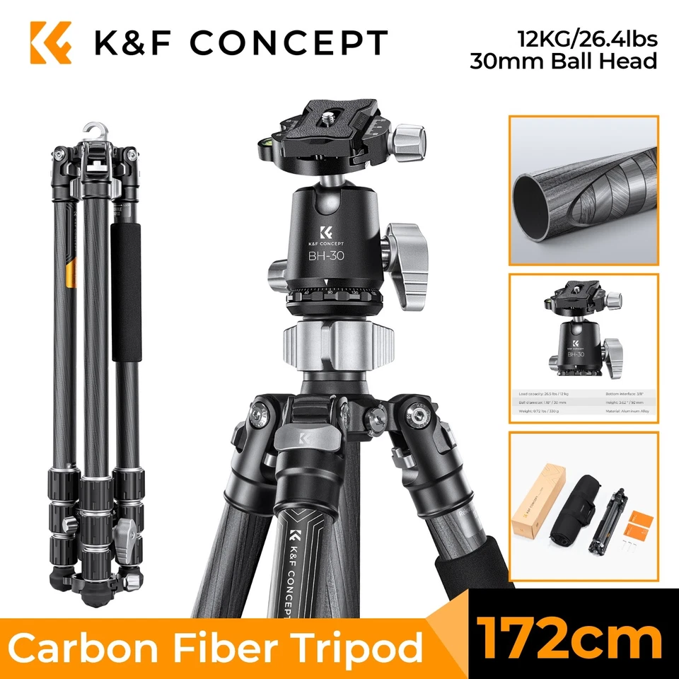 K&F Concept 68 inch Carbon Fiber Camera Tripod Professional Photography Tripod - Image 2 of 4