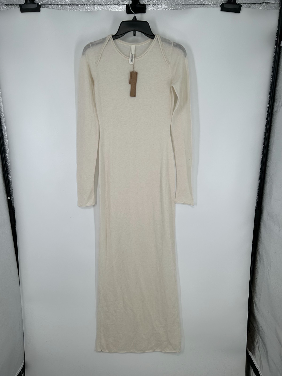 SKIMS Sheer Cashmere Long Sleeve Maxi Dress Womens Small Egret Cream Crew Neck