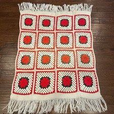 Grandma Core Granny Square Crochet Afghan Blanket 3D Rose Handmade 48 x 42.5