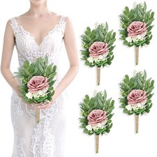 8 Inch Bridesmaid Bouquets Set of 4 - Artificial Flowers Greenery Bouquet for...