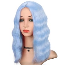 14" Light Blue Wavy Curly Bob Wig for Women Party Cosplay Halloween 114E006176