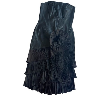 Vintage 1980s Leather Dress Samier for Ruspoli Size 8 Black Strapless NWT