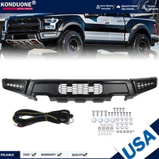 For 2015-2017 Ford F-150 F150 Raptor Style Front Bumper W/LED Lights Black Steel
