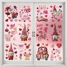 Valentine's Day Window Clings, 85Pcs Gnome Dwarf Heart Vinyl Valentines Gnome
