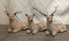 Vintage Flocked Reindeer, deer, Lot Of Three Reindeer