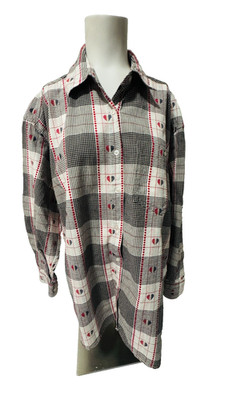 C.S.T Womens Gray Multi Heart Print Button Front Long Sleeve Cotton Shirt Sz 2X