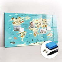 Glas Magnet Pinnwand Wandmontage FüR Fotos Notizen Weltkarte Der Tiere 120X60 Cm