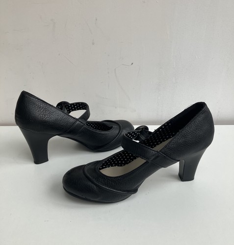 Black Shoes Size 7 Victorian Mary Jane Chunky Heels Comfort Courts 41 BARRETTS - Picture 22 of 24