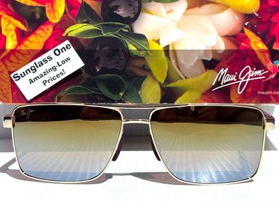 Maui Jim PIHA Shiny Gold Burgundy POLARIZED Gold Silver GLASS
