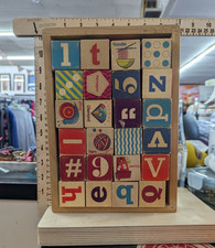 Vintage Wooden Alphabet Blocks Educational Toy With Tray For Kids