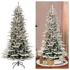 Puleo 7.5 ft Pre-Lit Artificial Christmas Tree Slim Flocked Aspen Fir 450 Lights
