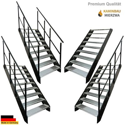 Premium Außen- Treppe 9 Stufen Breite 60-140cm H: 171cm  Wangen & Geländer Anth.