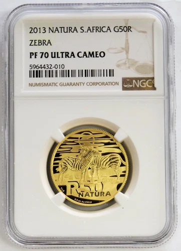 2013 GOLD SOUTH AFRICA 684 MINTED 50 RAND ZEBRA 1/2 oz NATURA PROOF NGC PF 70 UC
