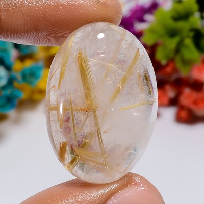 Genuine Golden Rutile Quartz Oval Shape Cabochon Loose Gemstone 38 Ct 30X20X5 mm