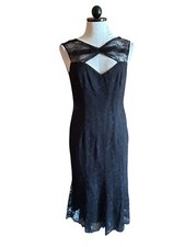 David Meister Black Lace Midi Sheath Tulip Dress Size 6 Vampire Party