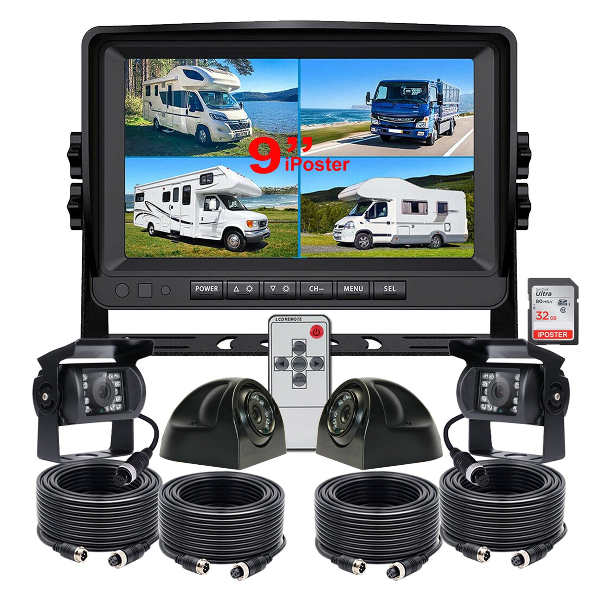HD1080P Wired Backup Camera System With Apple Carplay & Android Auto,10'' Touch Screen Monitor, 2 Rearview Reverse Cameras, Night Vision, IP68-rated Backup Camera For Trucks, RVs, Trailers
