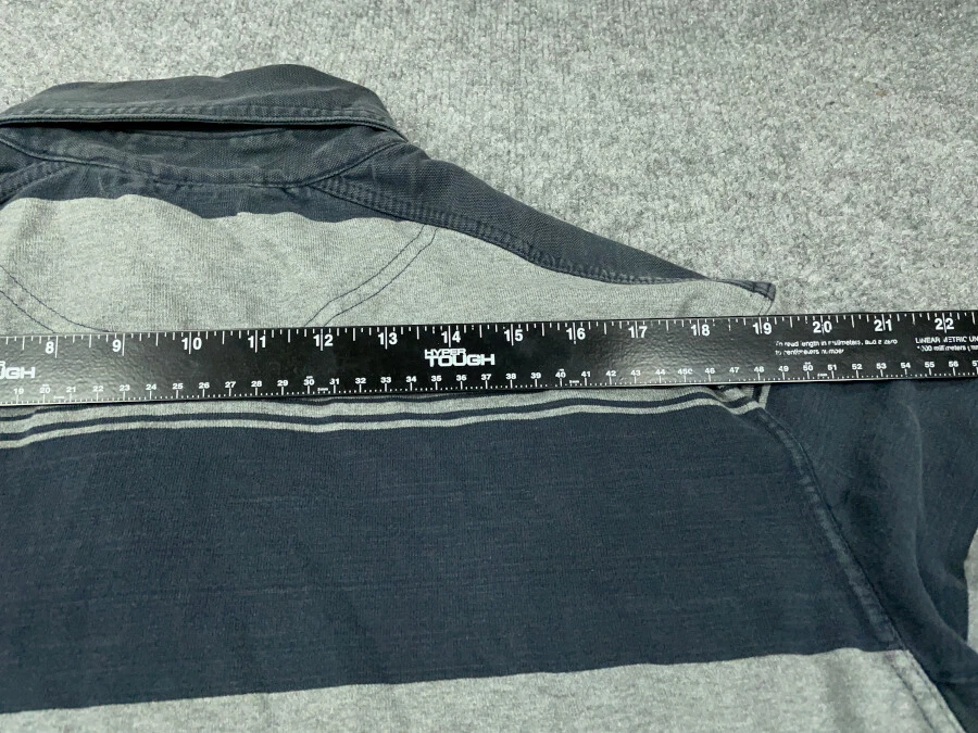 Camisa polo de rugby listrada cinza azul escuro vintage Y2K adulto grande clássica Preppy - Imagem 4 de 4