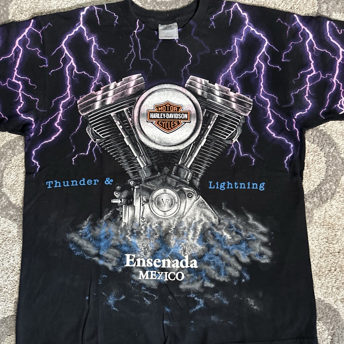 Vintage Harley Davidson Thunder And Lightning AOP All Over Vintage Harley Davidson Thunder And Lightning AOP All Over
