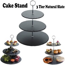 Cake Stand 3 Tier Afternoon Tea Wedding Party Natural Slate Plates Tableware
