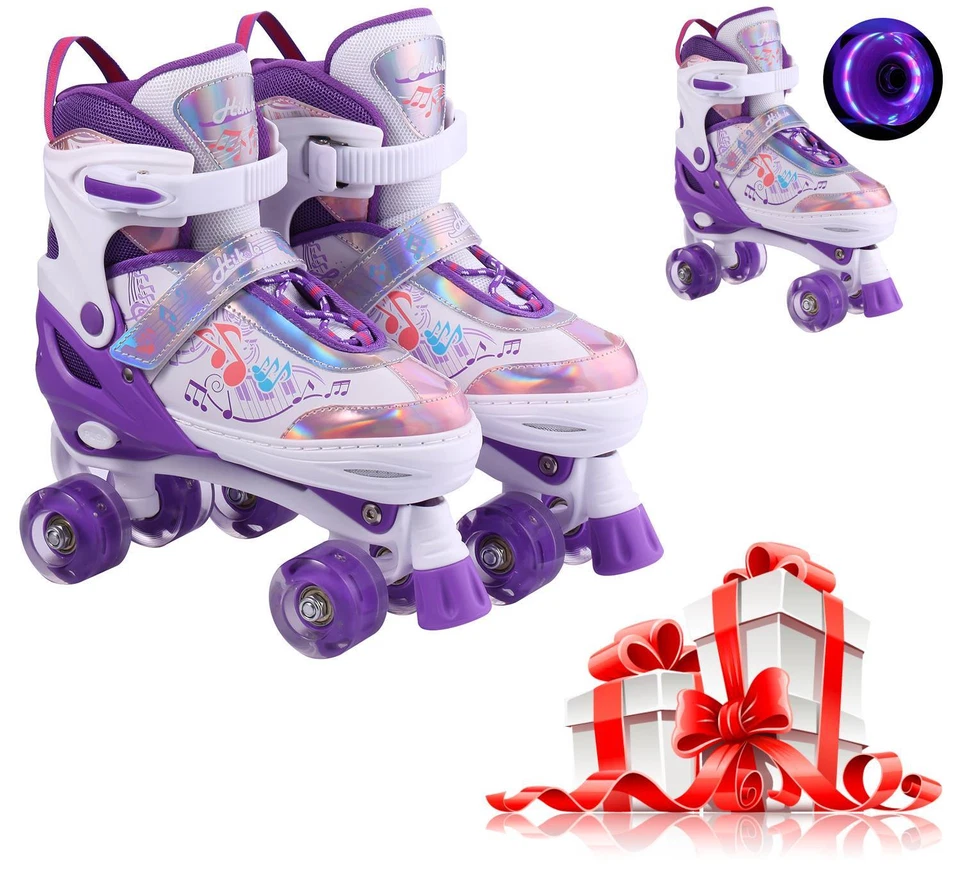 MARKENLOS Rollschuhe Kinder Roller Skates 3 Größen Verstellbar mit LED Rädern für Anfänger
