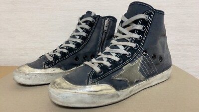 Golden Goose FRANCY 35 Damen High Cut Sneaker Canvas Schwarz Distressed GGDB